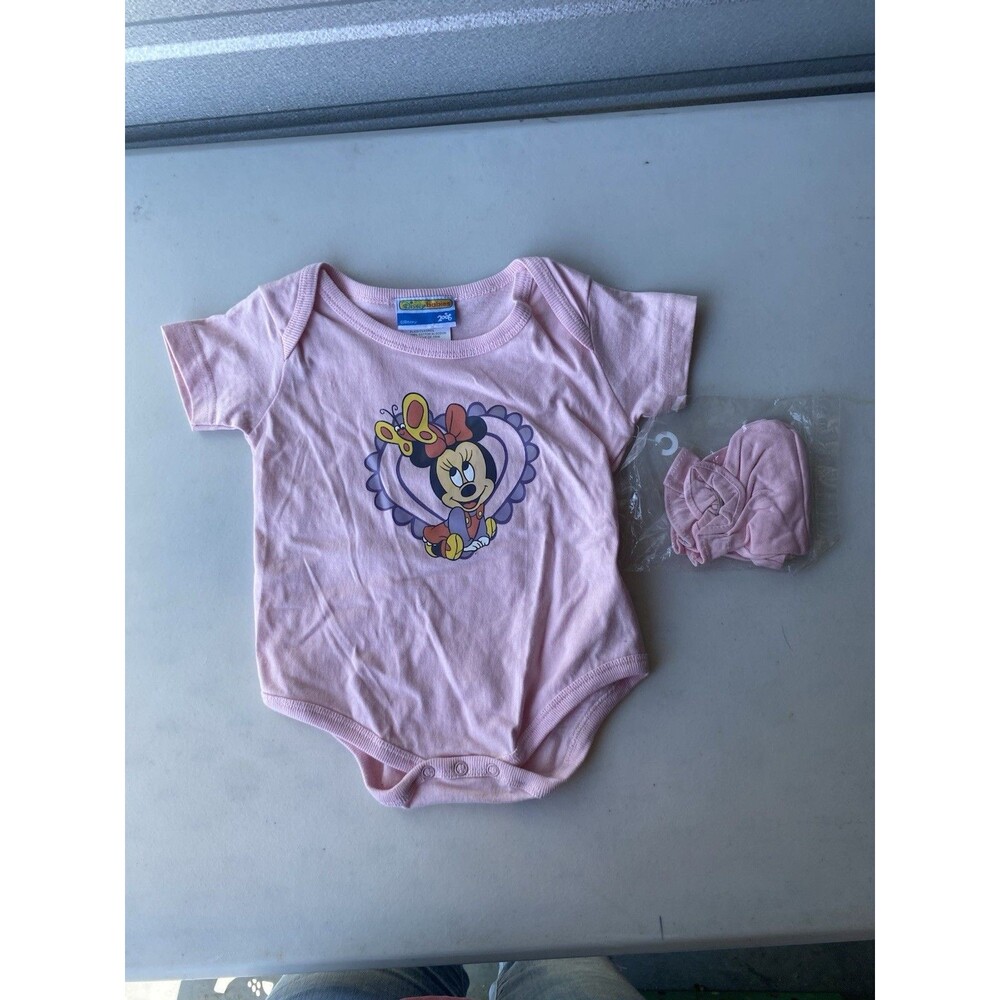 Vintage Disney Babies Minnie Mouse Bodysuit Pink 6-9M Booties Set NWOT